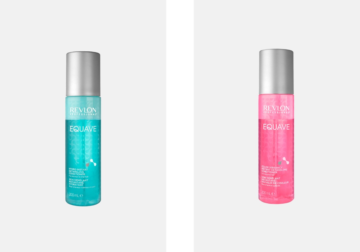 À esquerda: Revlon Equave Spray Condicionador Desembaraçante 200 ml. À direita: Revlon Equave Spray Condicionador Proteção Da Cor 200 ml.