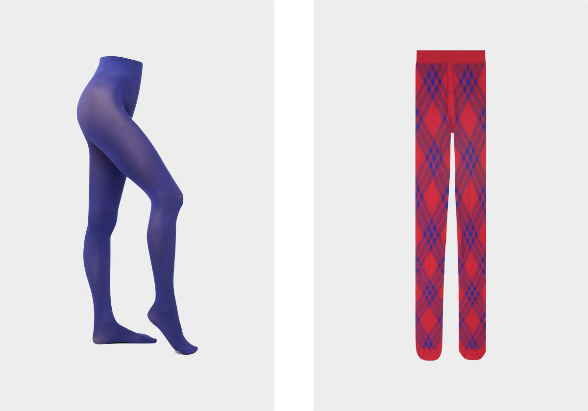 Opacos Matt Soft Comfort 50 Denier, € 7,95, Calzedonia; em lã, € 619, Burberry, em farfetch.com.