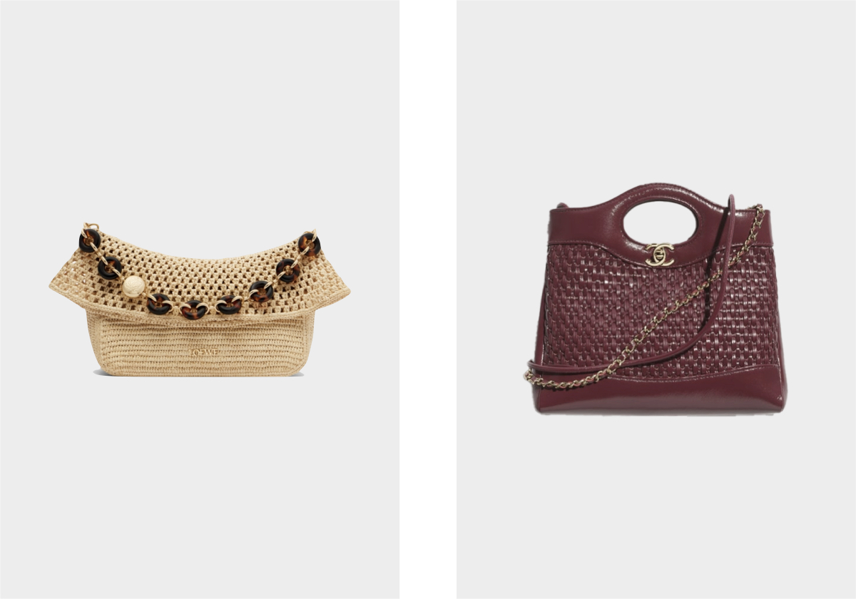 Paula's Ibiza Ola Medium, € 1.800, Loewe, em mytheresa.com; Primavera Verão 2026, € 6.650, Chanel.