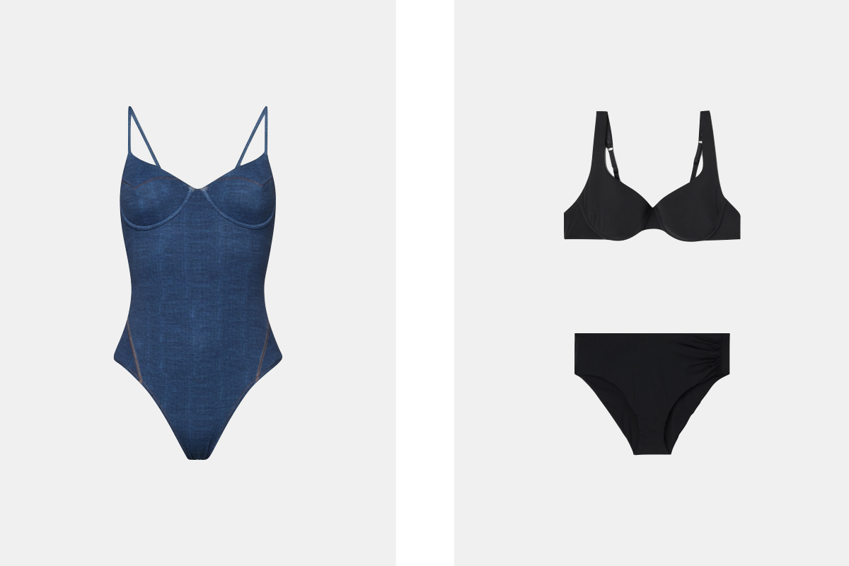 Fato de banho Outlaw, € 140, Latitid; top e cuecas de biquíni Indonesia, € 20 e € 25, Calzedonia.