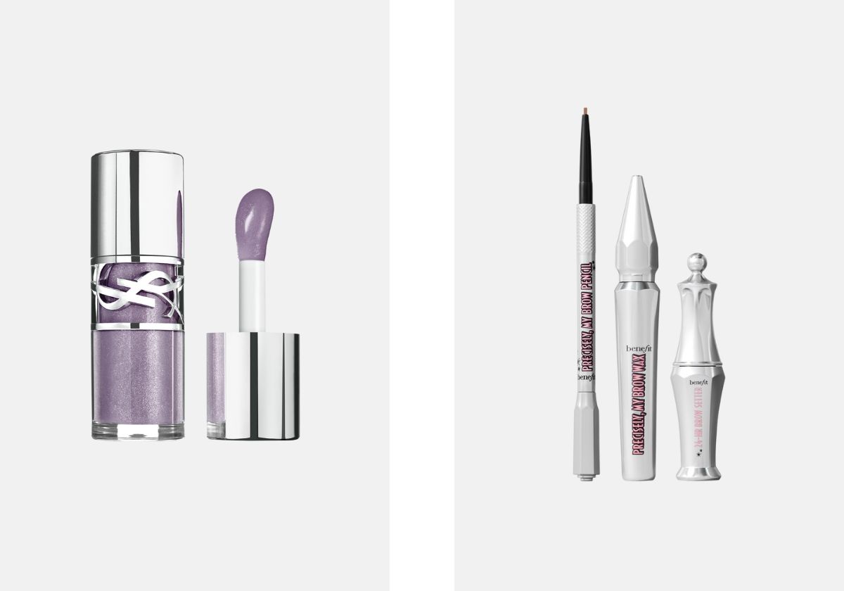 Gloss em óleo Loveshine, no tom Thunder Stealer, 44,79, YSL Beauty, na Wells; Kit de sobrancelhas Browminoes, €45, Benefit Cosmetics, na Sephora.