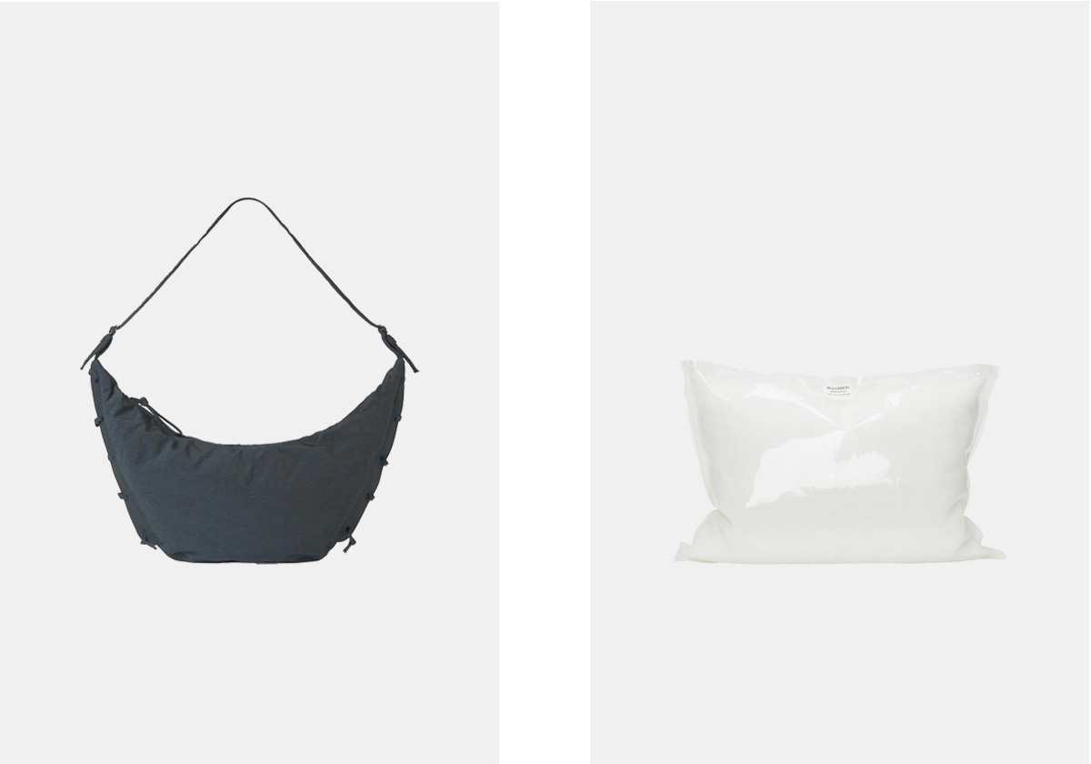 Soft game em nylon, € 540, Lemaire; Cushion em poliuretano, €550, JW Anderson.