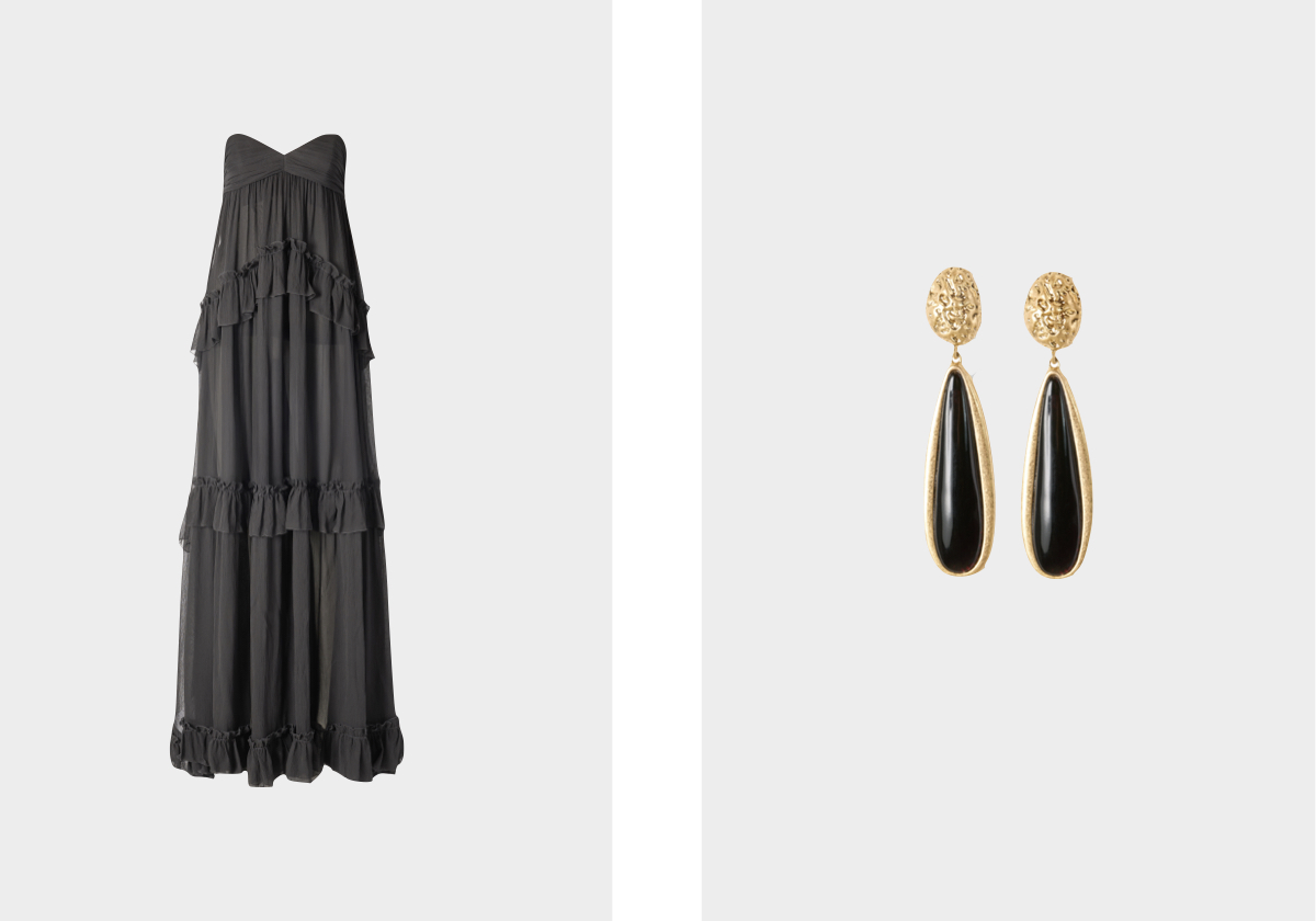 Vestido, € 179,99; brincos, € 15,99.