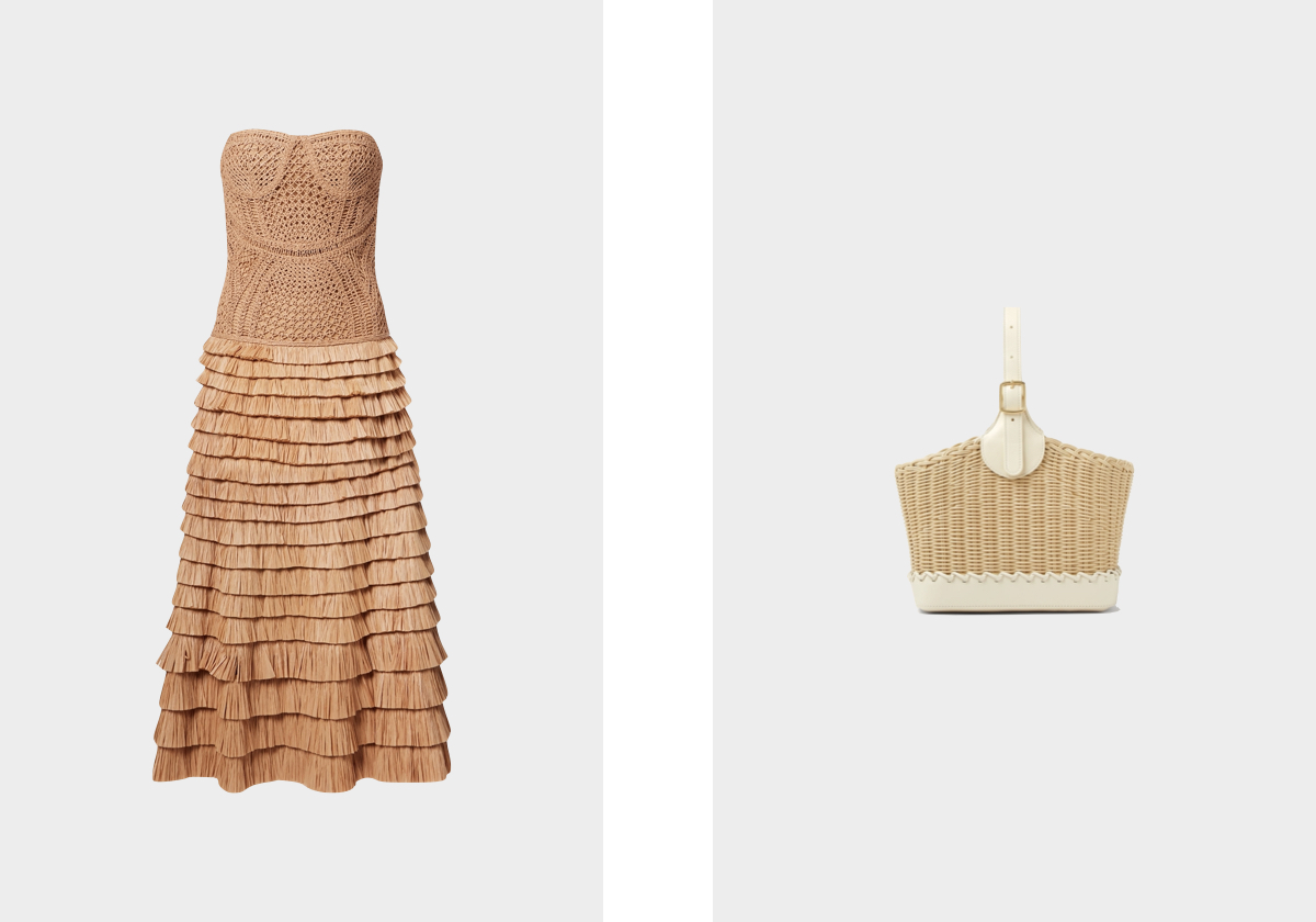Vestido Santana, € 1.385, Simkhai, em mytheresa.com; Carteira Bobbin, € 5.200, Loro Piana.