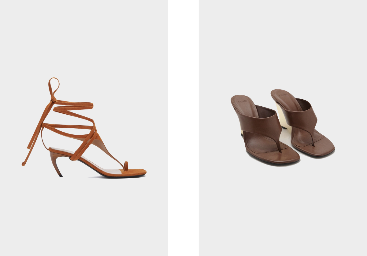 Nova, € 750, The Attico; em pele, € 99,99, Mango.